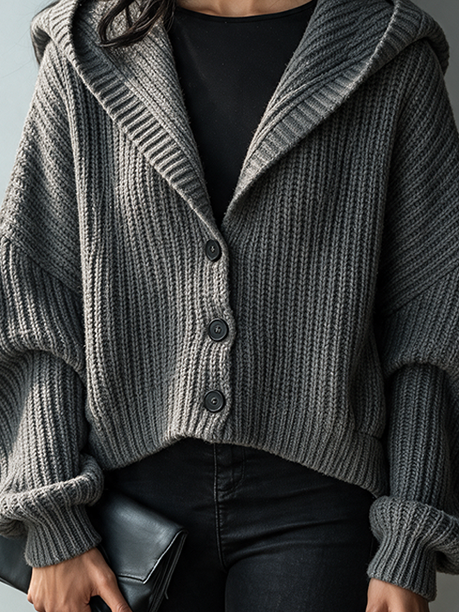 Women's Hooded Chunky-Ribbed Knit Cardigan MDZ0713I7ZRK