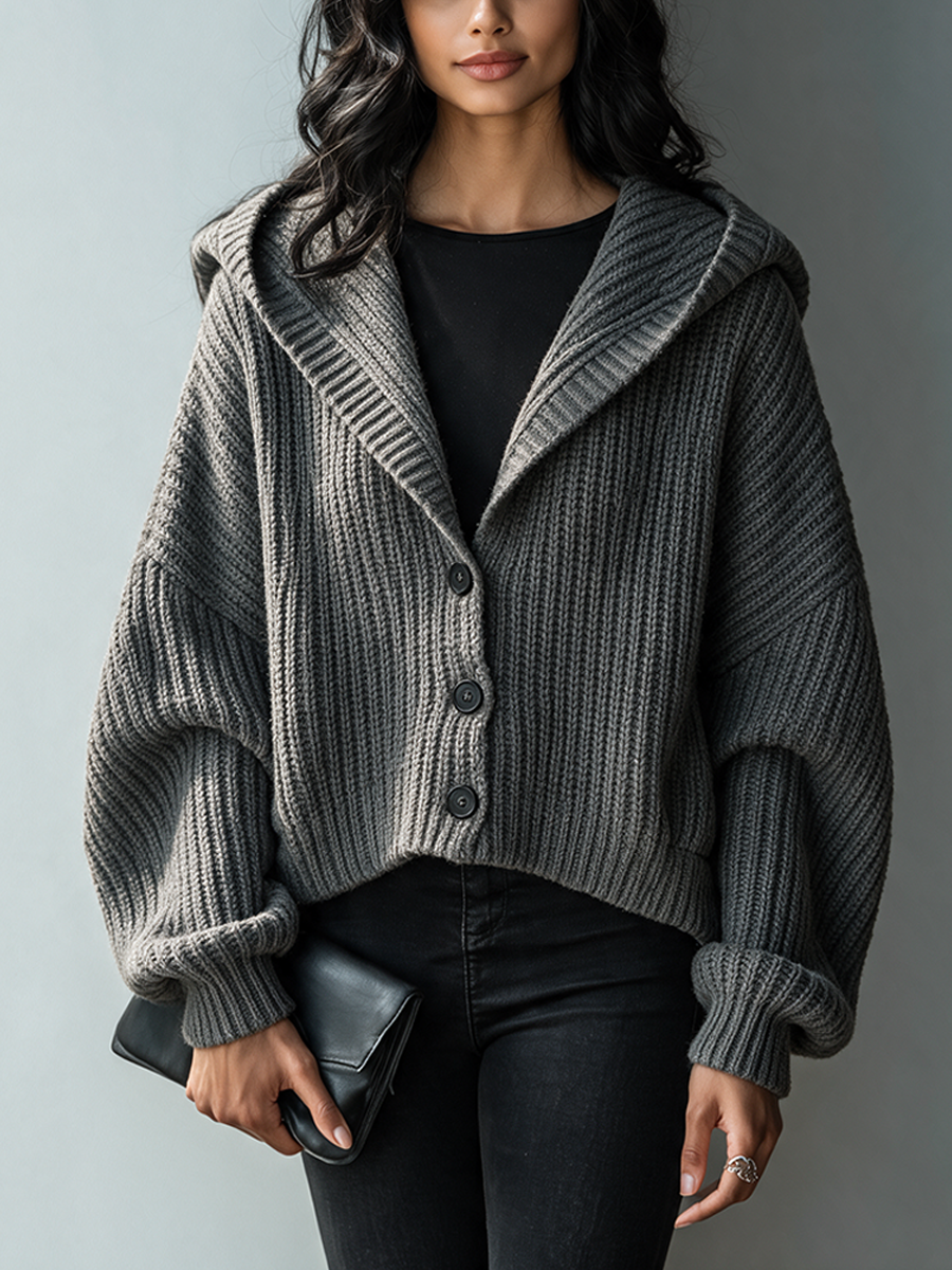 Women's Hooded Chunky-Ribbed Knit Cardigan MDZ0713I7ZRK