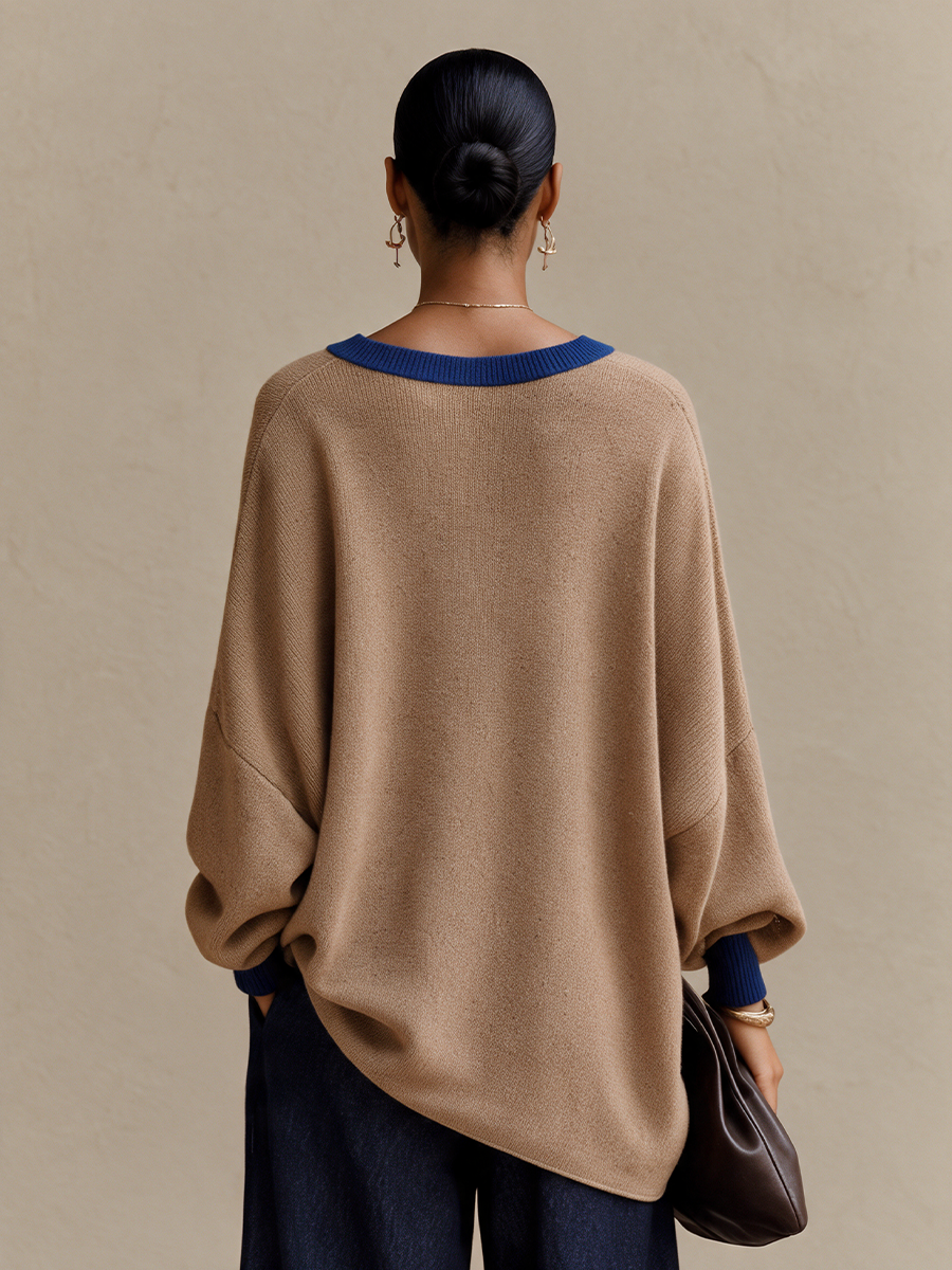 Women's Contrast Trim Casual Round Neck Sweater MDZ0747I2GMJ