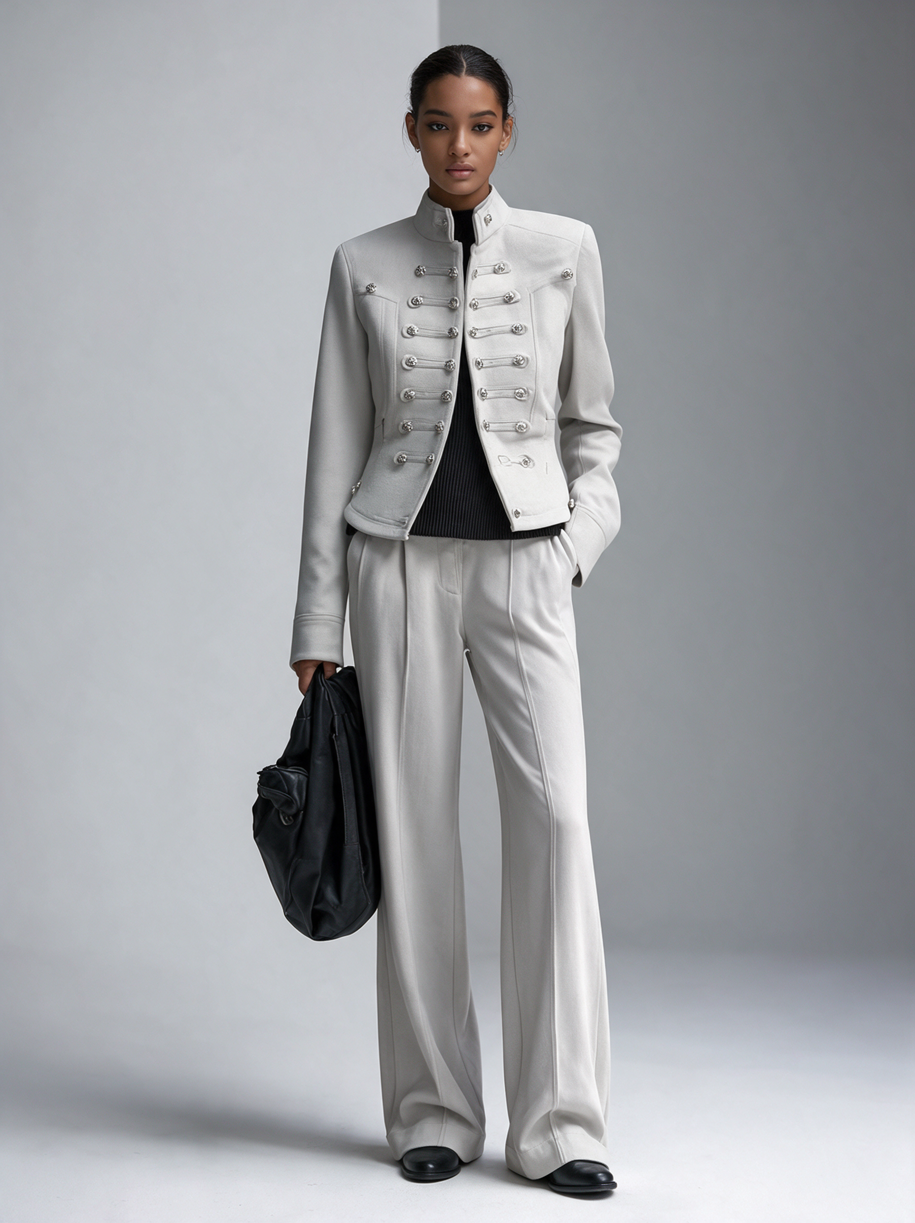 Women's Military‑Inspired Stand‑Collar Cropped Jacket MDZ0842I7R