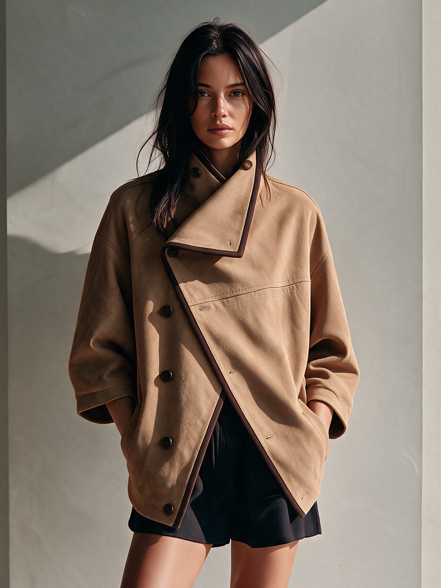 Women's Asymmetric Collar Suede Jacket MDZ0884I6ZRK