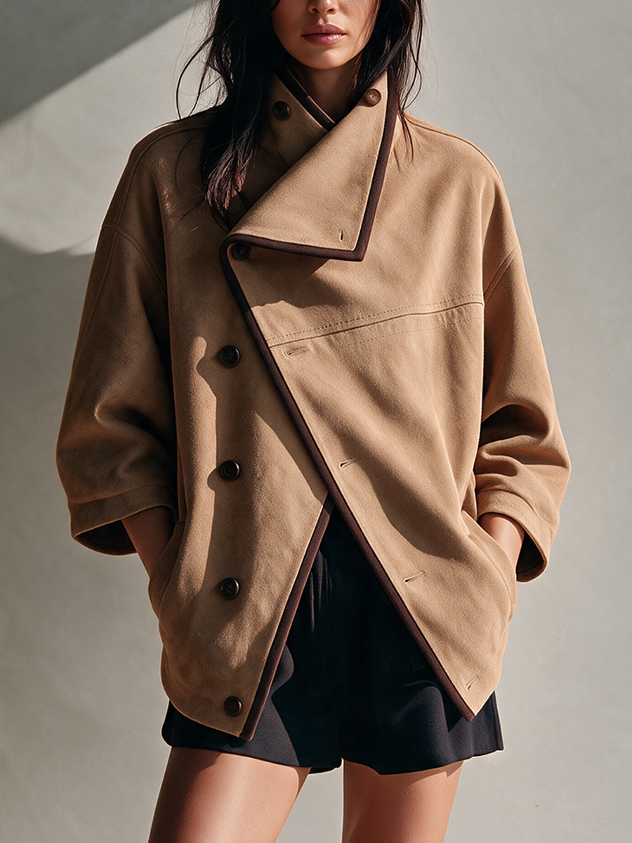 Women's Asymmetric Collar Suede Jacket MDZ0884I6ZRK