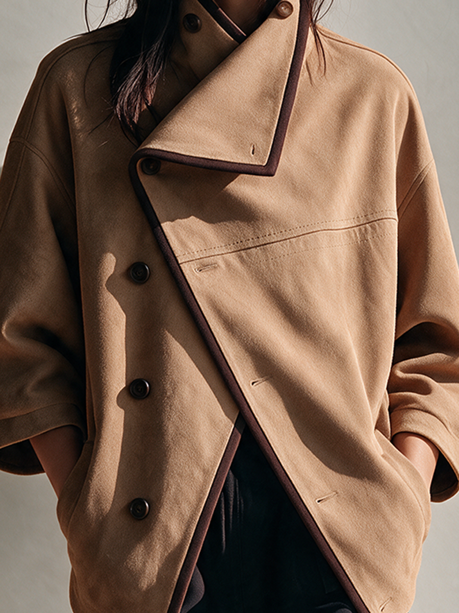Women's Asymmetric Collar Suede Jacket MDZ0884I6ZRK