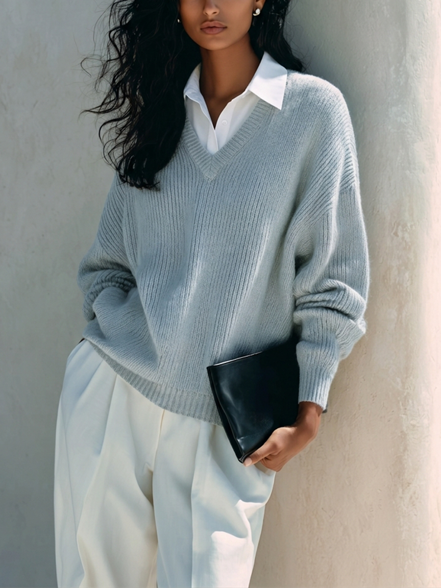 Women's Faux-Layer Knit Top With Shirt Collar MDZ0873I0ZRK