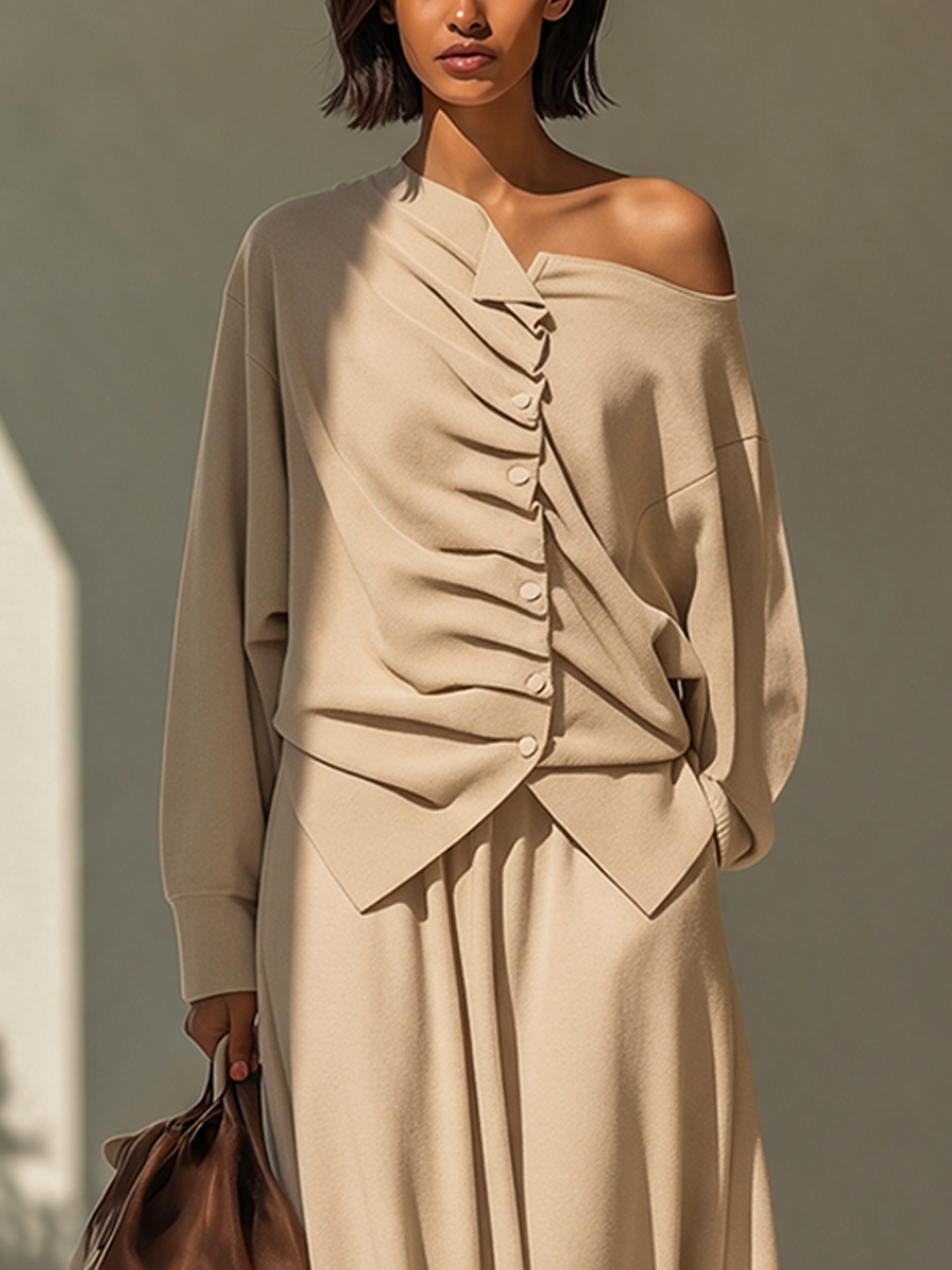 Women's Asymmetric Twist-Detail Knit Set MDZ0818I6ZRK