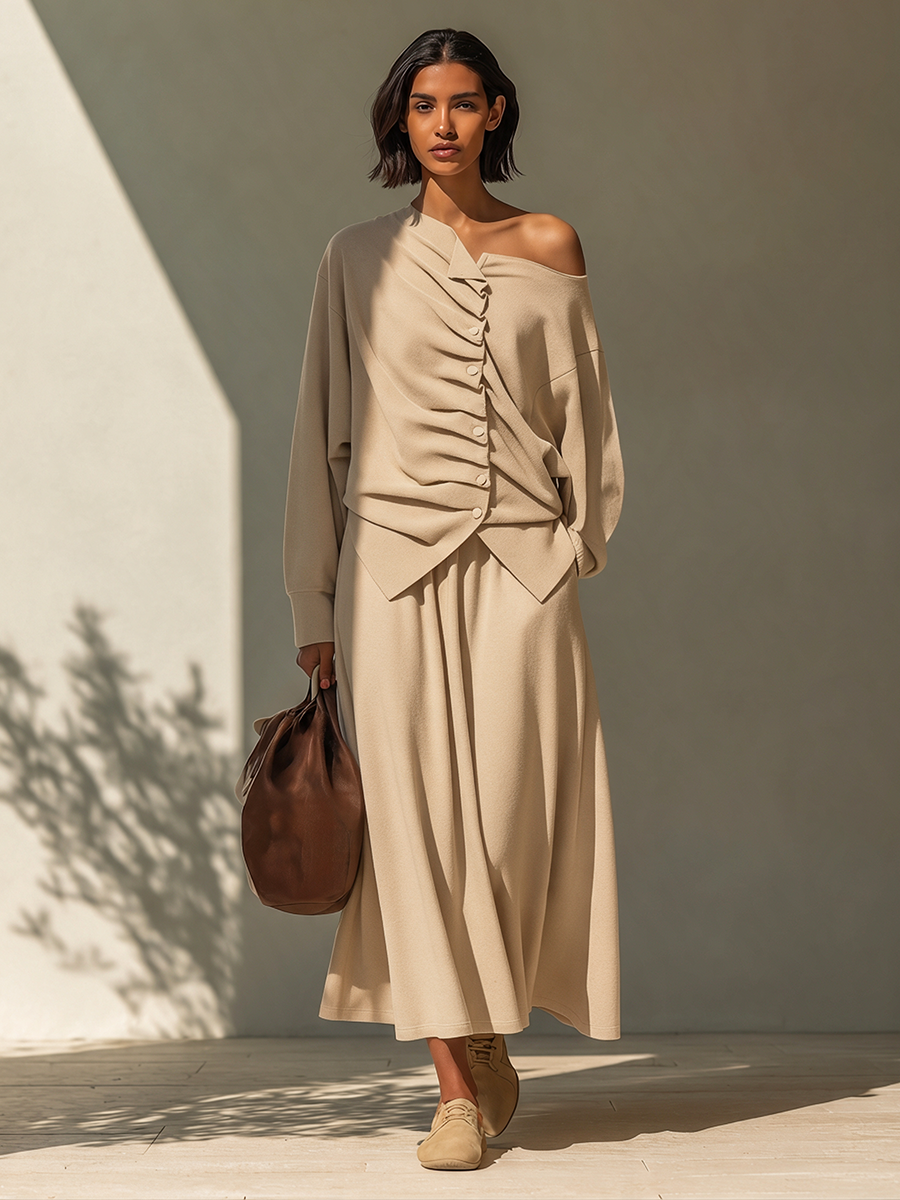 Women's Asymmetric Twist-Detail Knit Set MDZ0818I6ZRK