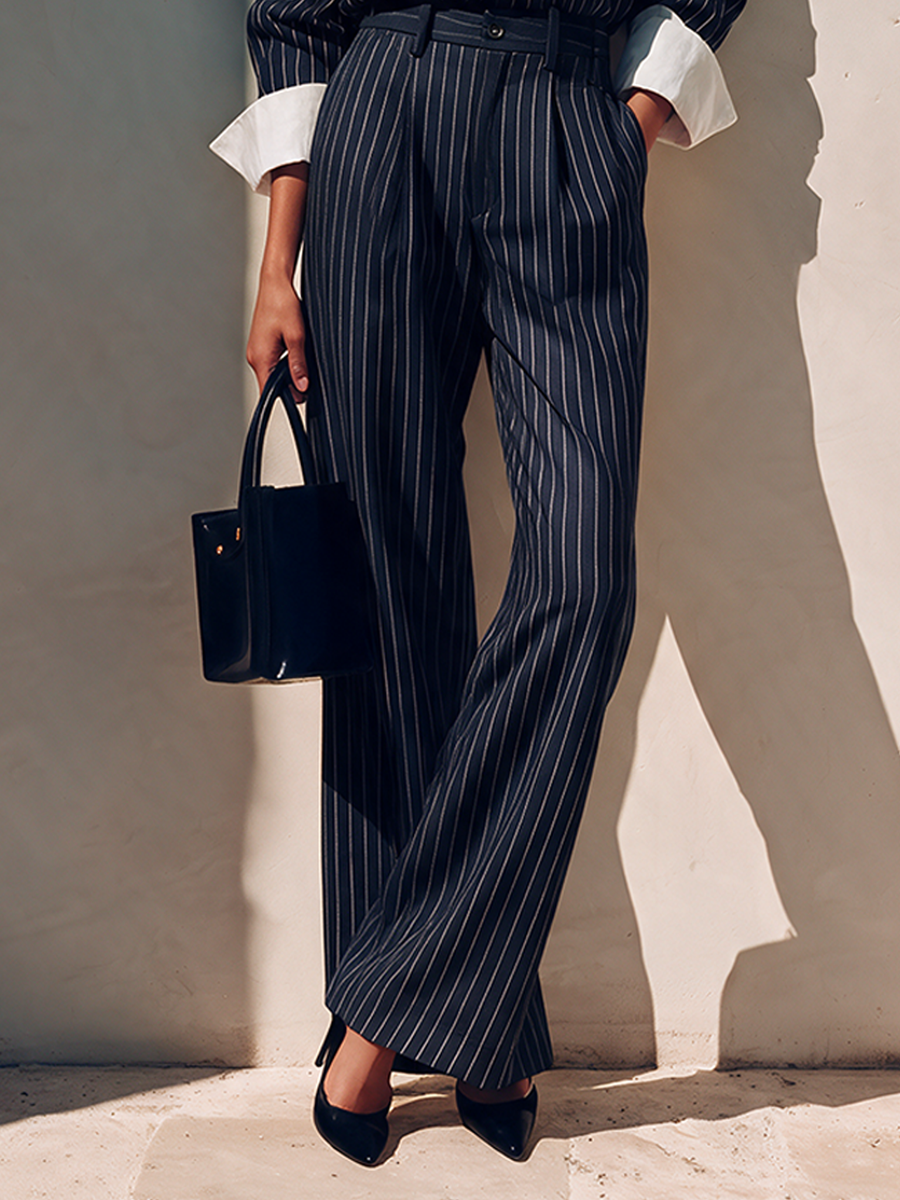 Women's Elegant Striped Shirt And Trouser Set MDZ0811I0ZRK