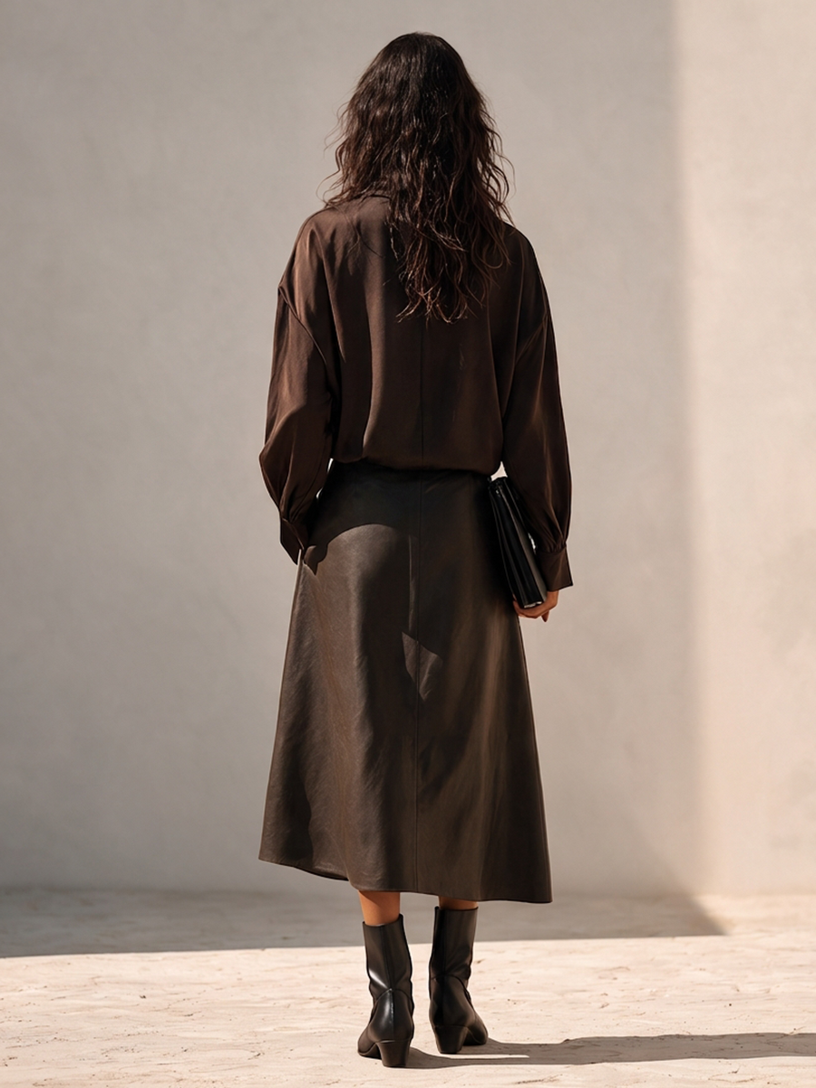 Women's Designer Shirt & Leather Skirt Set MDZ0806I3ZRK