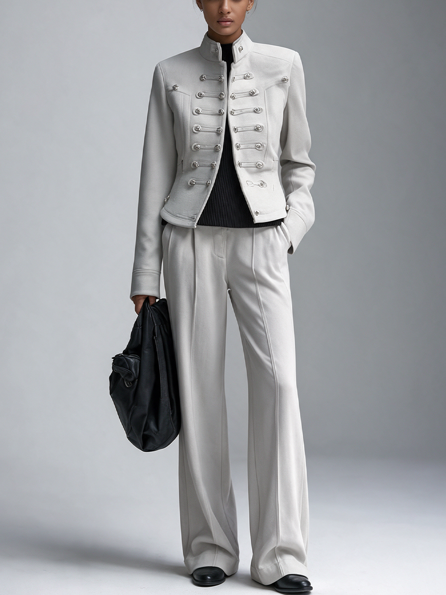 Women’s Military‑Inspired Stand‑Collar Cropped Jacket & Flared Trouser Set MDZ0851I3R