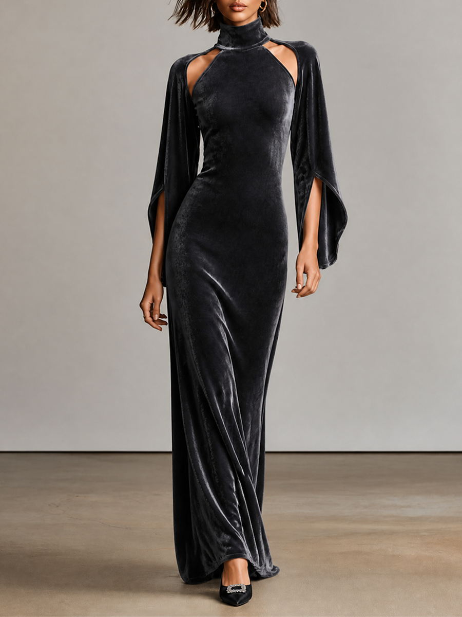 Women’s Velvet Flare‑Sleeve Cut‑Out Gown MDZ0865I4LYL