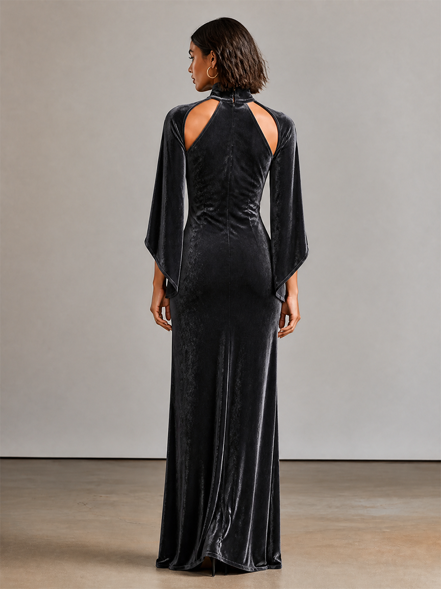 Women’s Velvet Flare‑Sleeve Cut‑Out Gown MDZ0865I4LYL