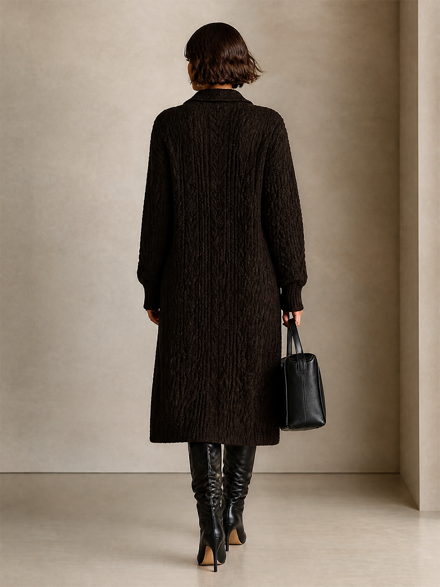Women’s Collared Cable‑Knit Long Knit Cardigan MDZ0831I5LYL