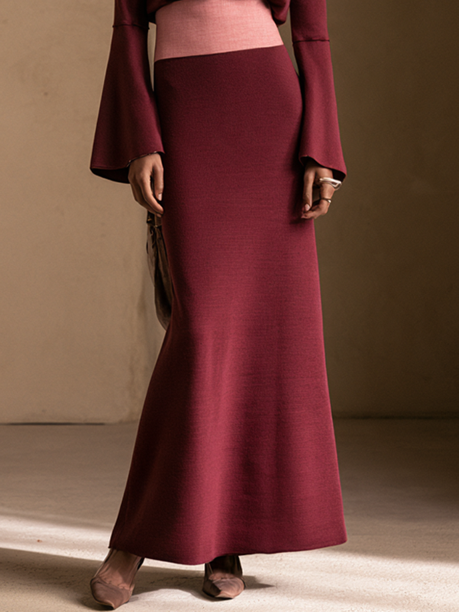 Women's Contrast Waistband Elegant Boat Neck Bell Sleeve Maxi Dress MDZ0899I6GMJ