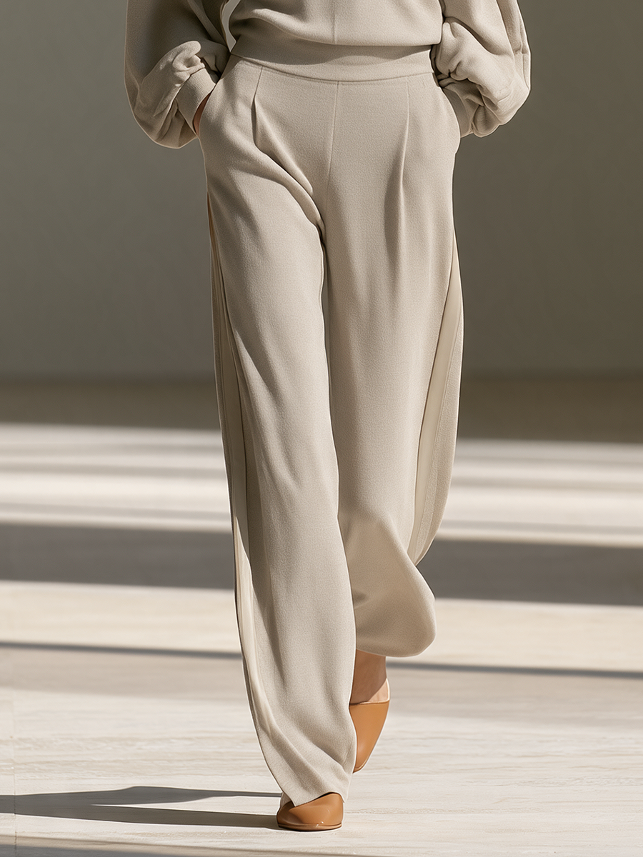 Women's Collared Cold-Shoulder Balloon-Sleeve Top And Wide-Leg Pants Set MDZ0403I7CMX