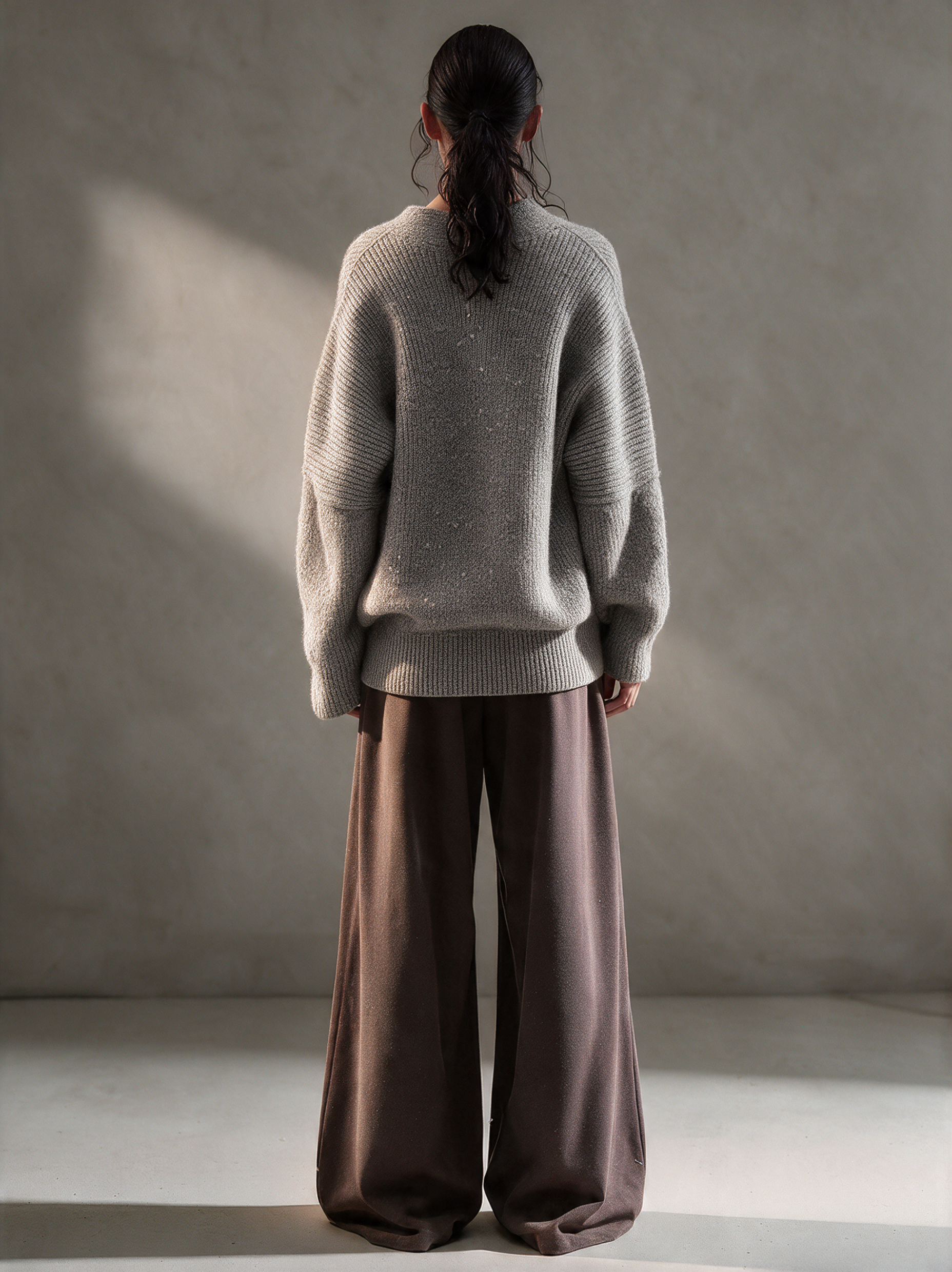 Women's Heather Gray V-Neck Crossed Wrap Side Button Oversized Knit Sweater