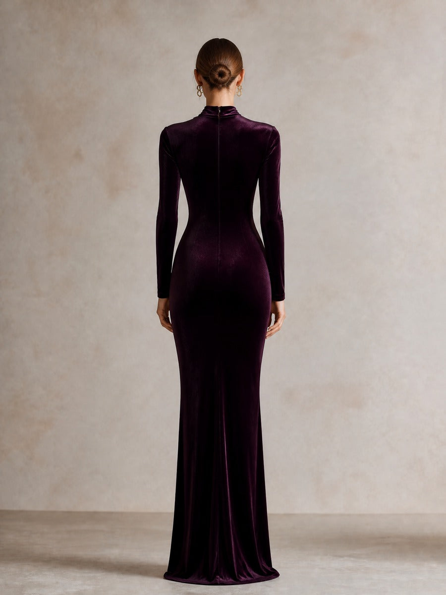 Women's Cutout Velvet Long Sleeve Maxi Evening Dress