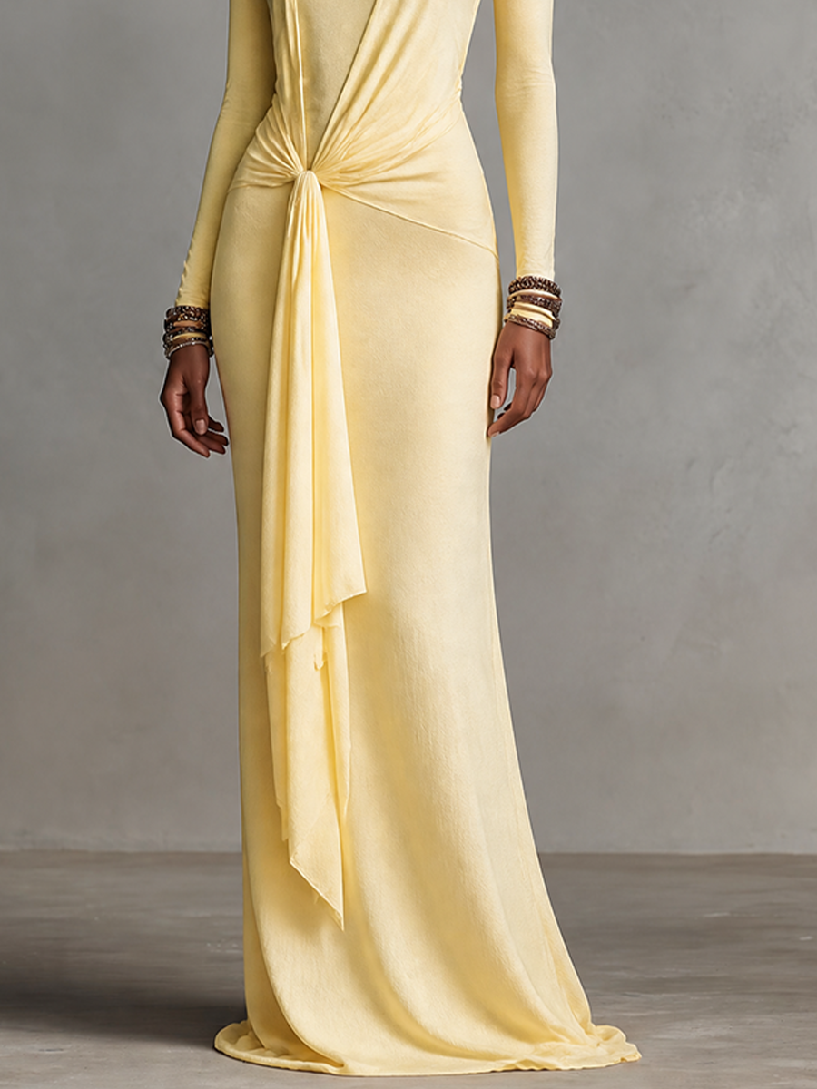 Women's Off-Shoulder Halter Neck Draped Maxi Evening Gown