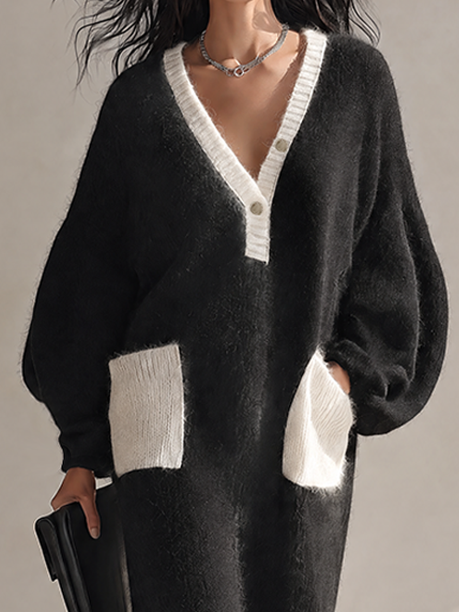 Women's Color-Block Knit Midi Dress With Pockets
