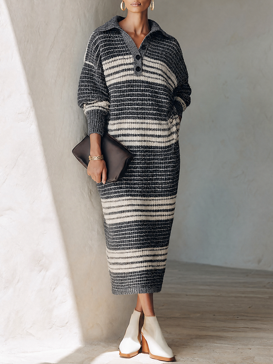 Women's Casual Striped Knit Midi Dress