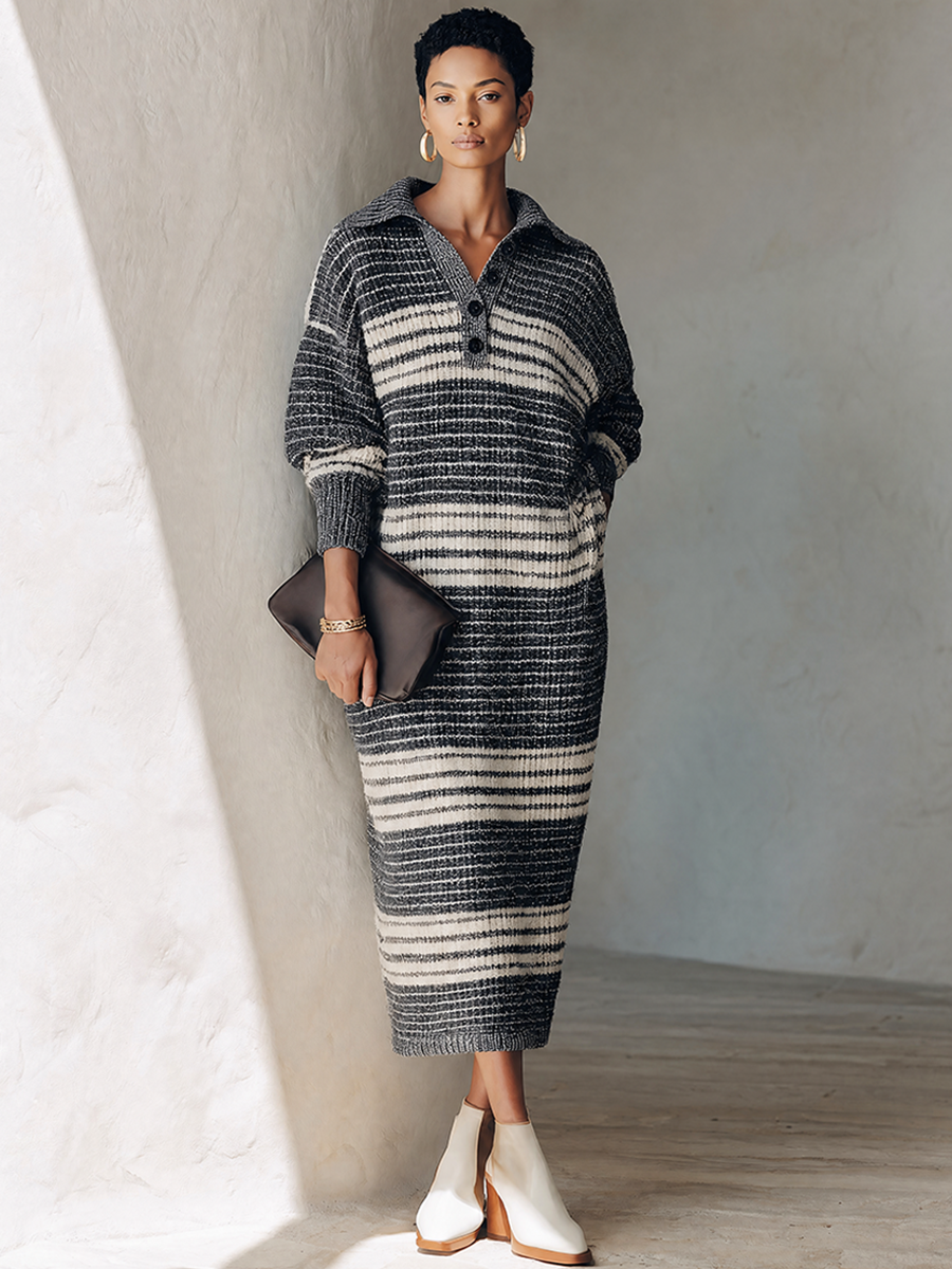 Women's Casual Striped Knit Midi Dress