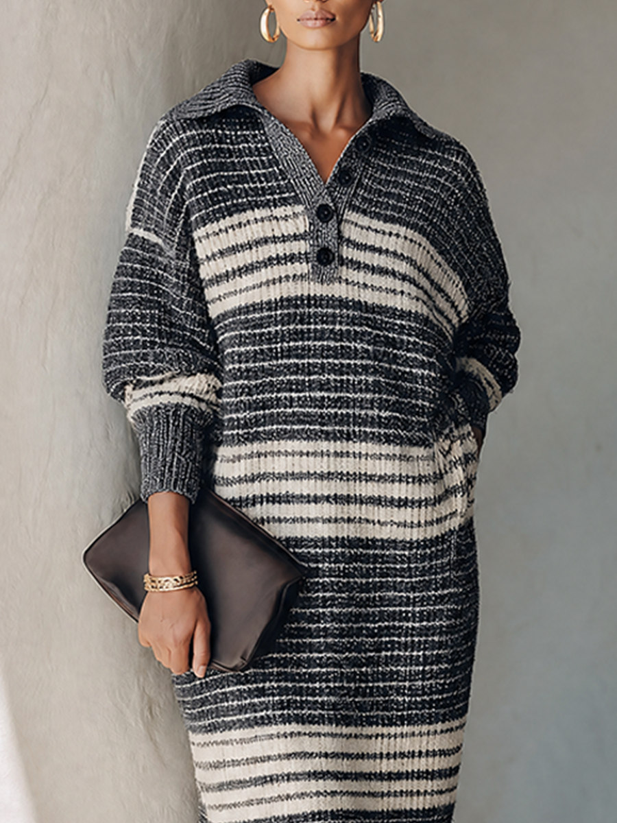 Women's Casual Striped Knit Midi Dress