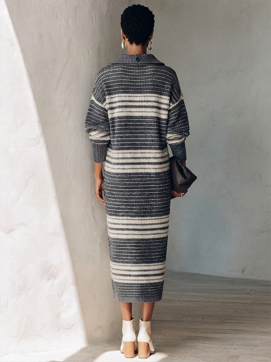 Women's Casual Striped Knit Midi Dress