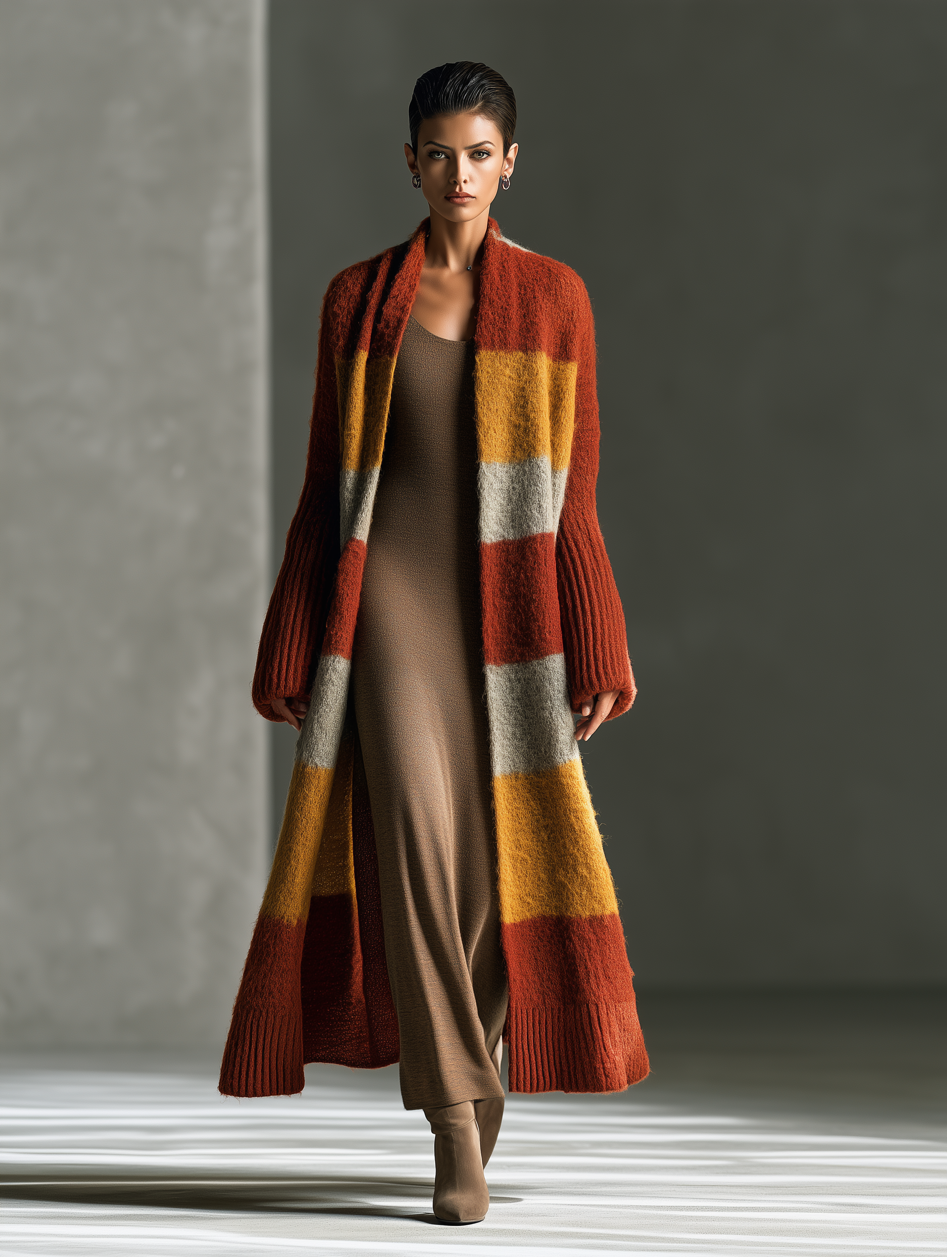 Women's Striped Mohair Rust Orange Duster Cardigan MDZ1099I0YZJ