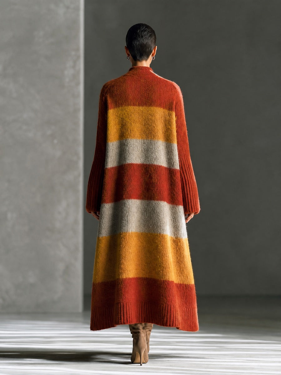Women's Striped Mohair Rust Orange Duster Cardigan MDZ1099I0YZJ