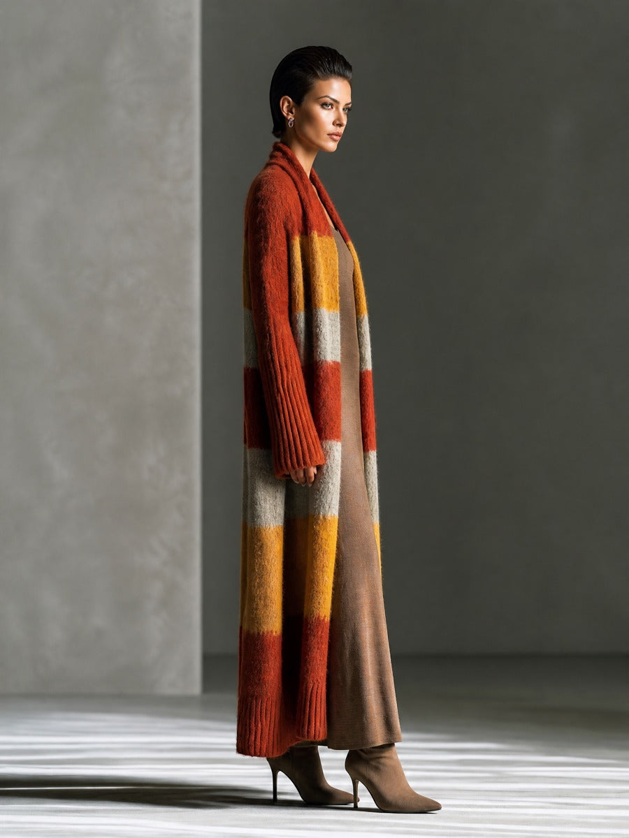 Women's Striped Mohair Rust Orange Duster Cardigan MDZ1099I0YZJ