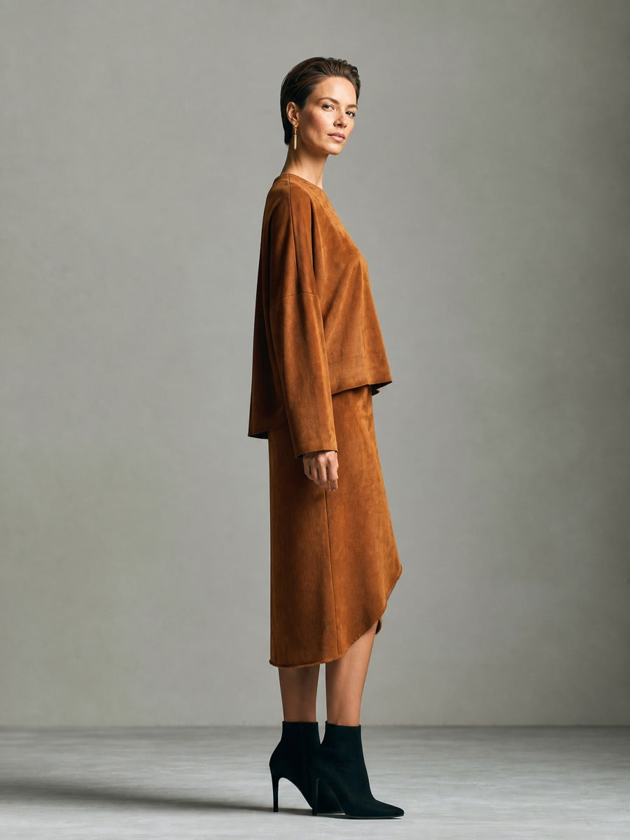 Women's Raw Edge Asymmetric Hem Brown Set MDZ1093I4YZJ