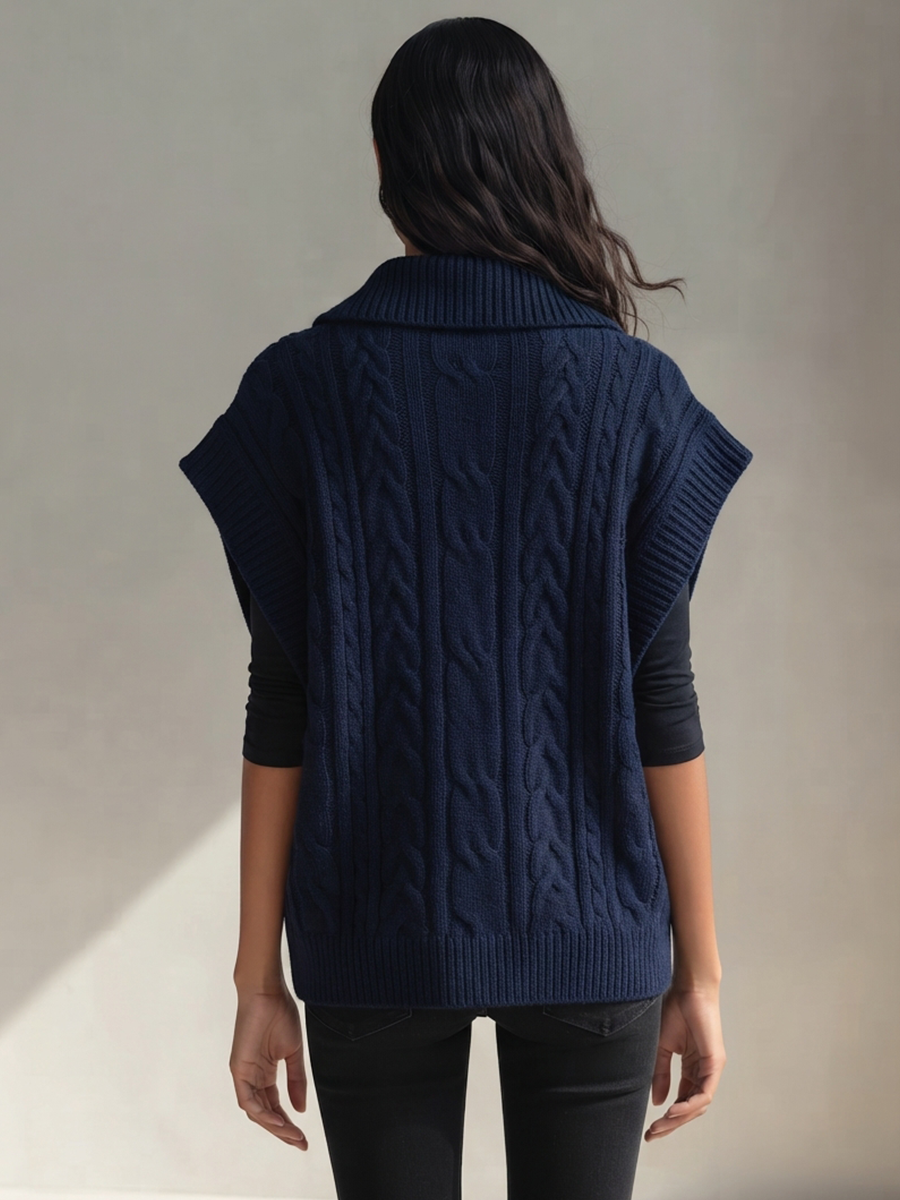 Women's Sleeveless Cable-Knit Cardigan With Collar