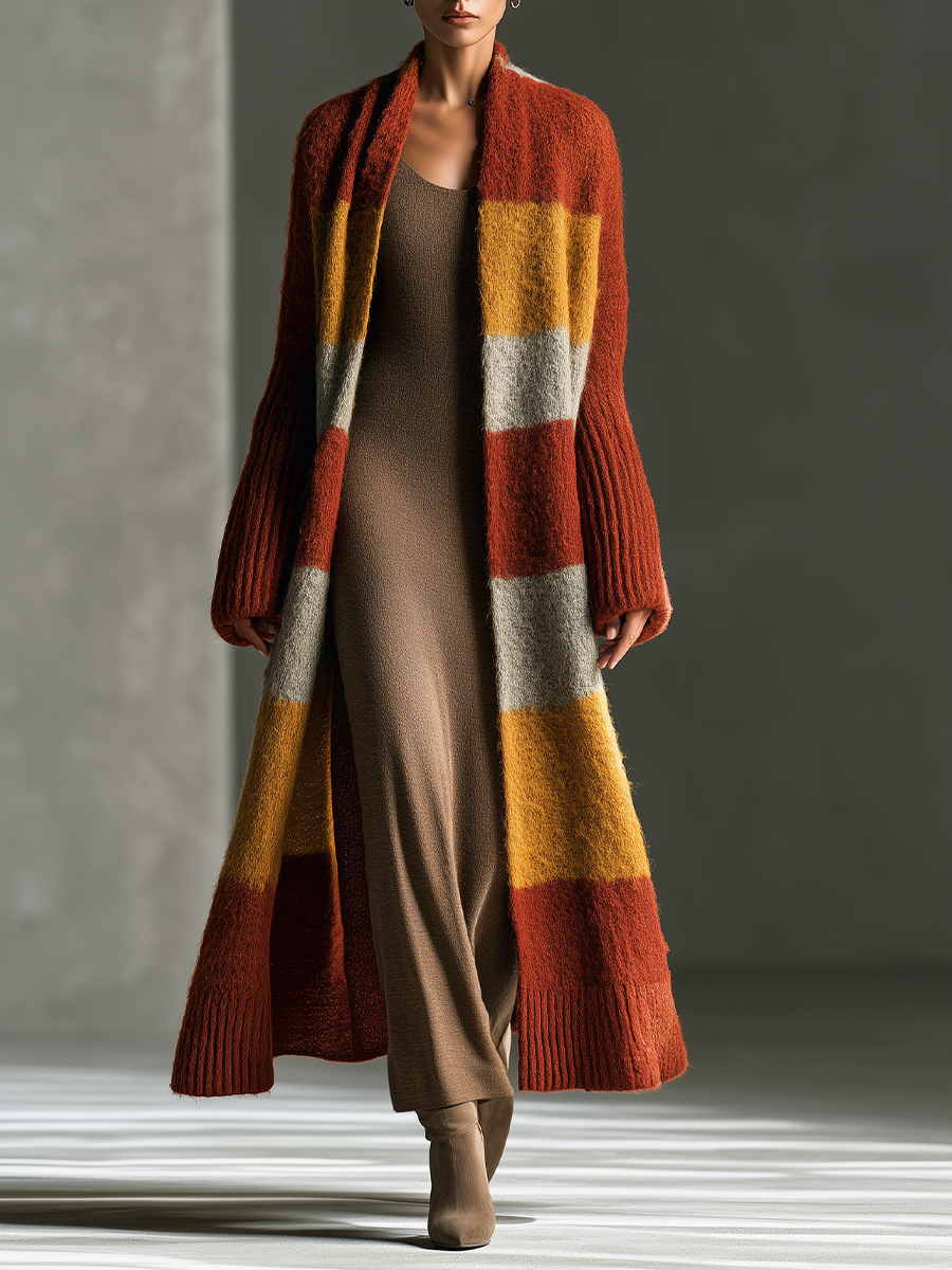 Women's Striped Mohair Rust Orange Duster Cardigan MDZ1099I0YZJ