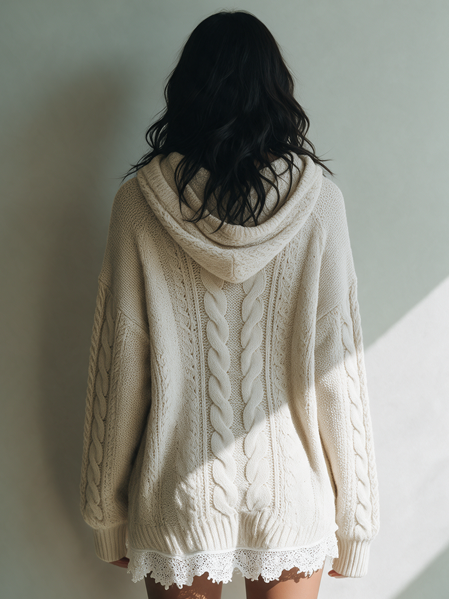 Women's Relaxed-Fit Hooded Cable-Knit Mini Dress – Modesees