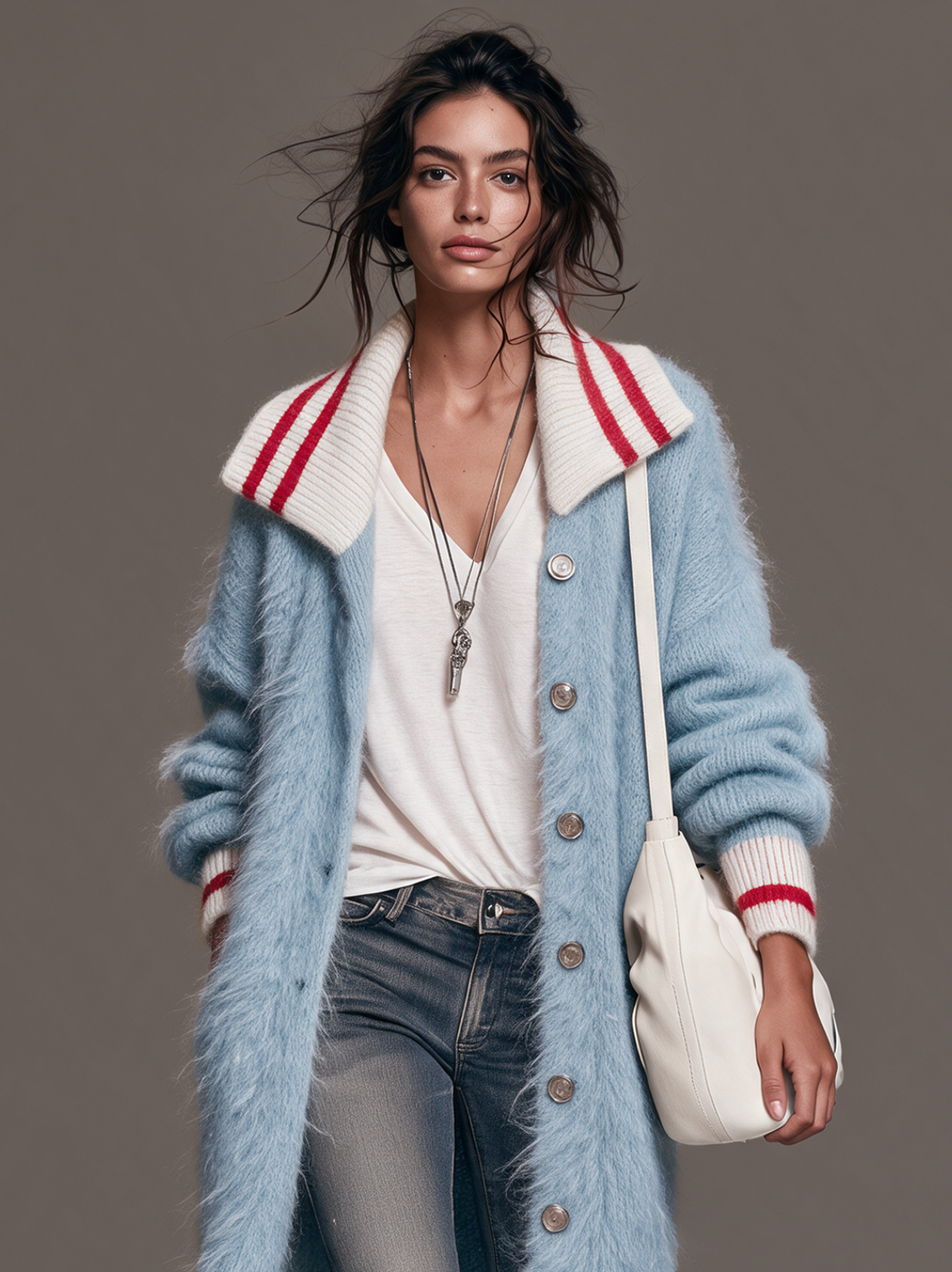 Women's Vintage Mohair Single-Breasted Cardigan With Lapel Collar