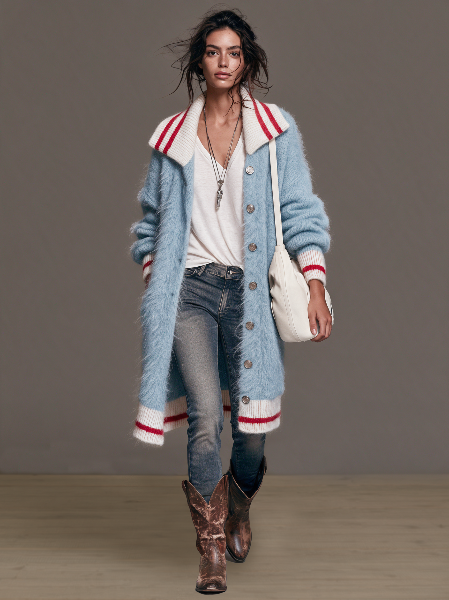 Women's Vintage Mohair Single-Breasted Cardigan With Lapel Collar