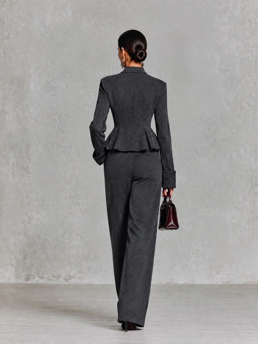 Women's Peplum Top and Wide Leg Pants Two Piece Set