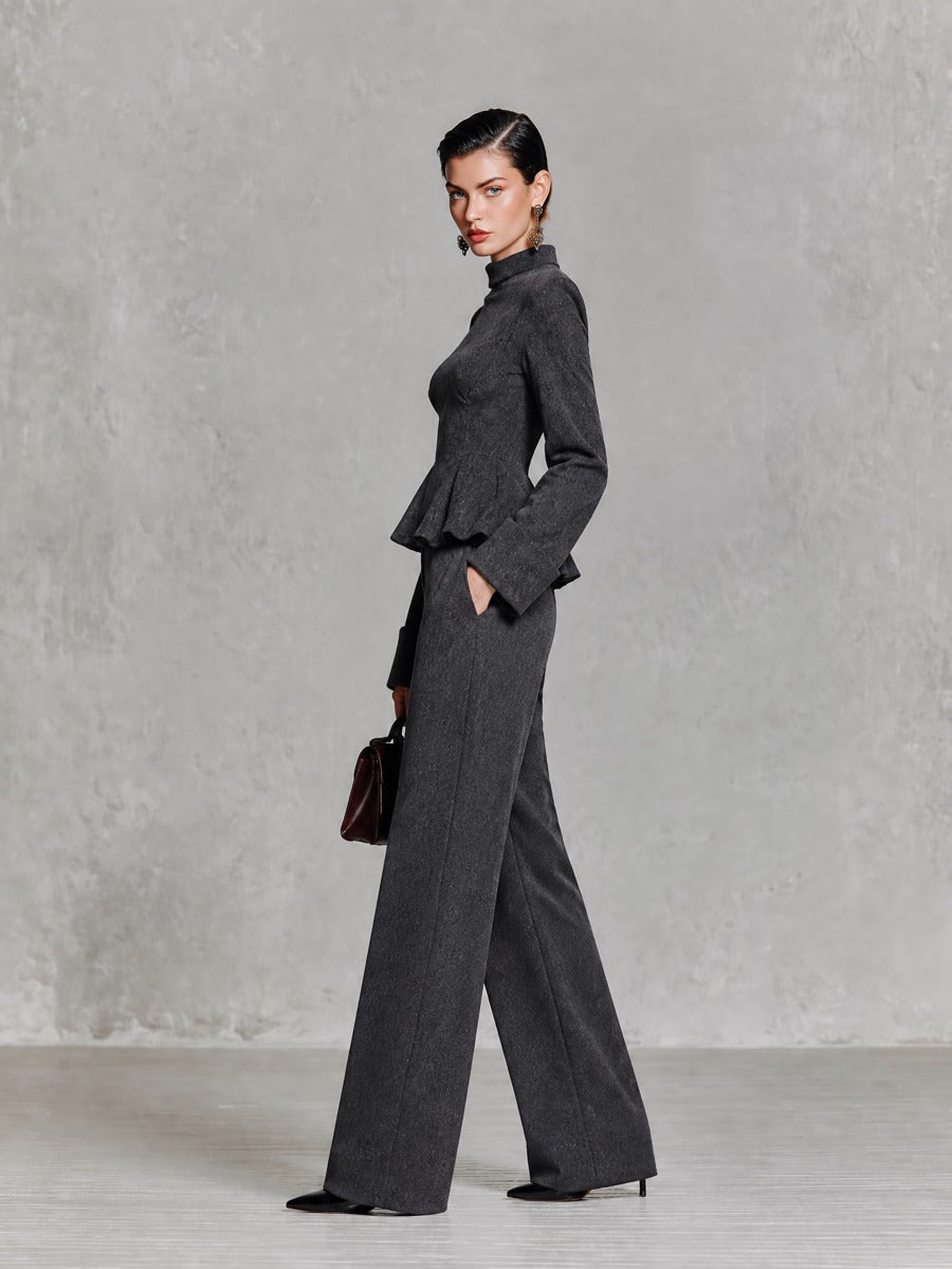 Women's Peplum Top and Wide Leg Pants Two Piece Set