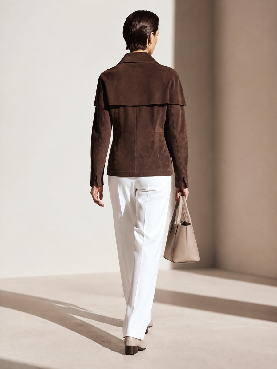 Women's Cape Detail Brown Zip Front Jacket
