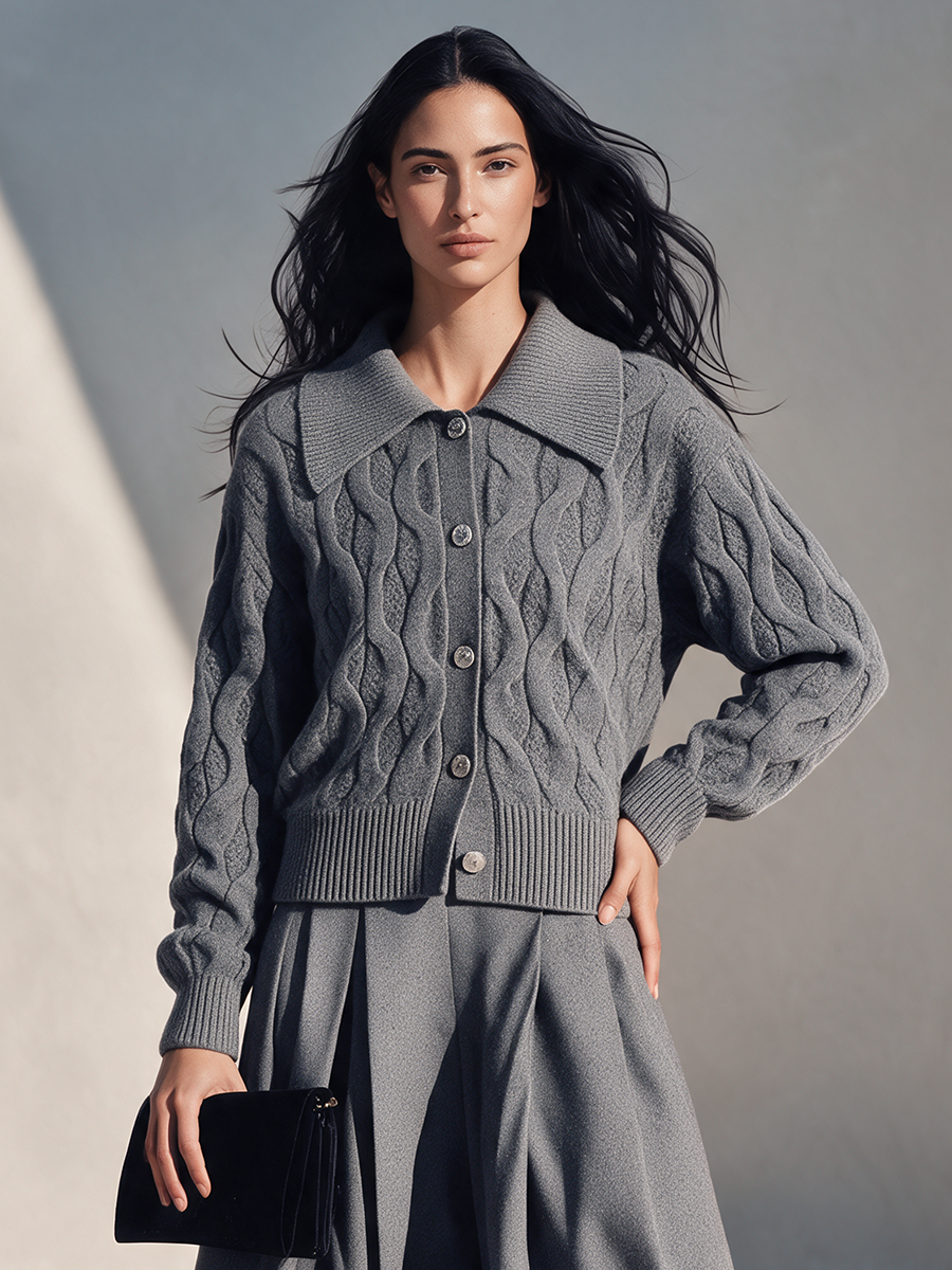 Women's Vintage-Style Cable-Knit Top With Oversized Collar