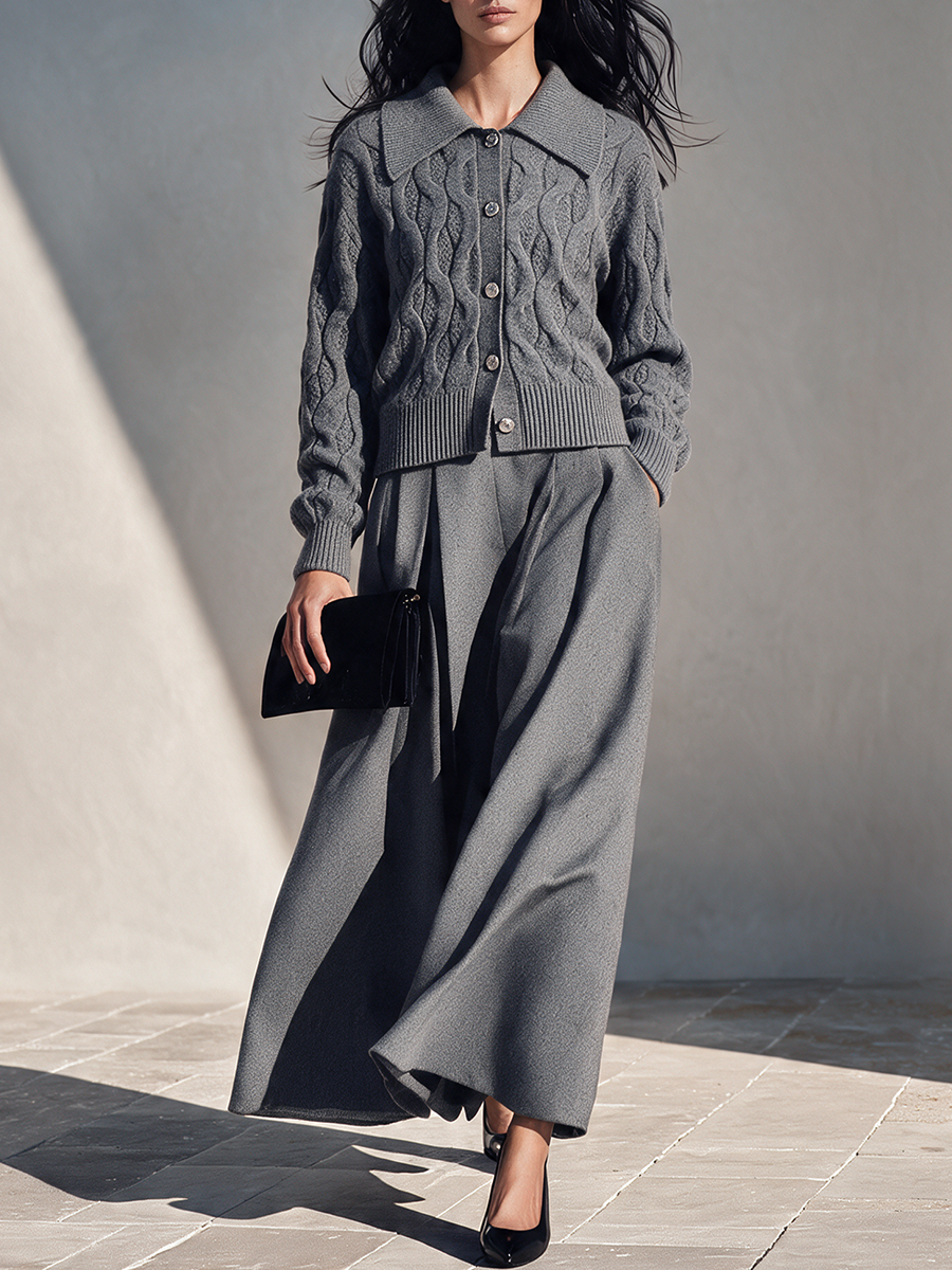 Women's Vintage-Style Cable-Knit Top With Oversized Collar