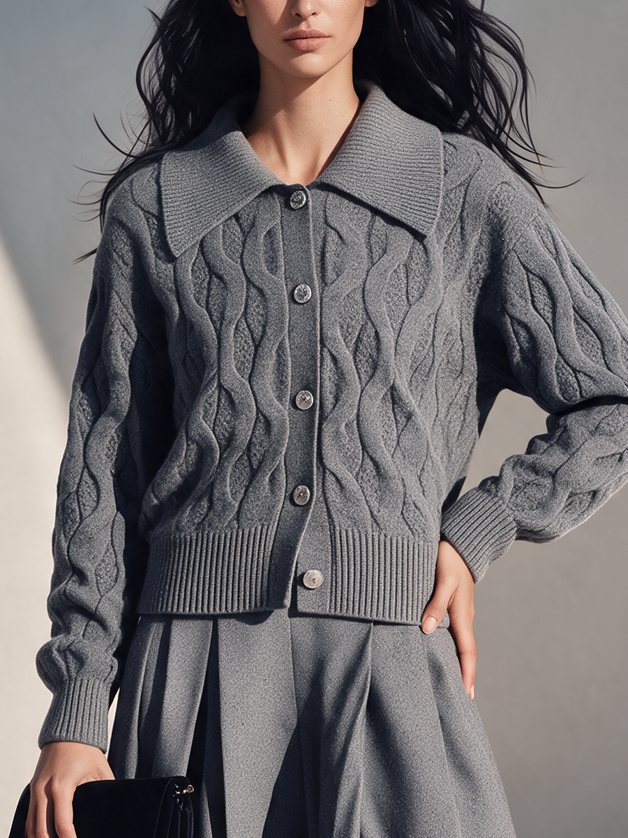 Women's Vintage-Style Cable-Knit Top With Oversized Collar
