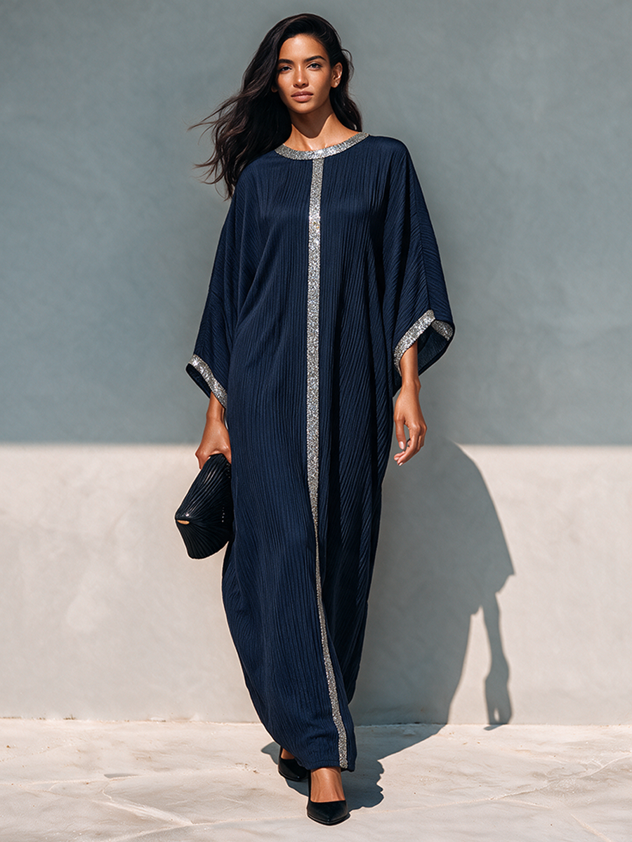 Women's Sequin-Trimmed Cotton-Blend Crepe Maxi Dress