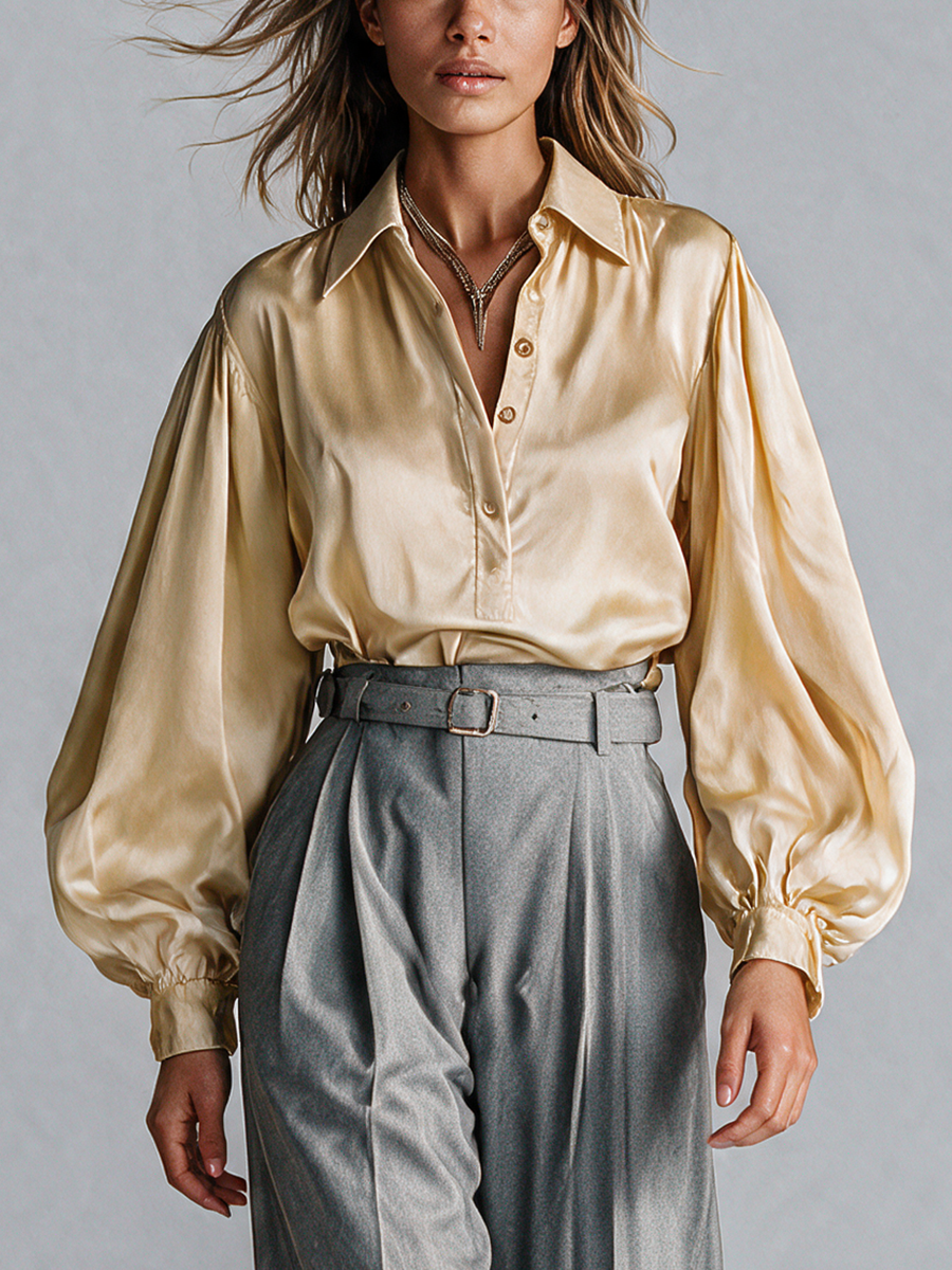 Women's Satin Acetate Lantern Sleeve Shirt