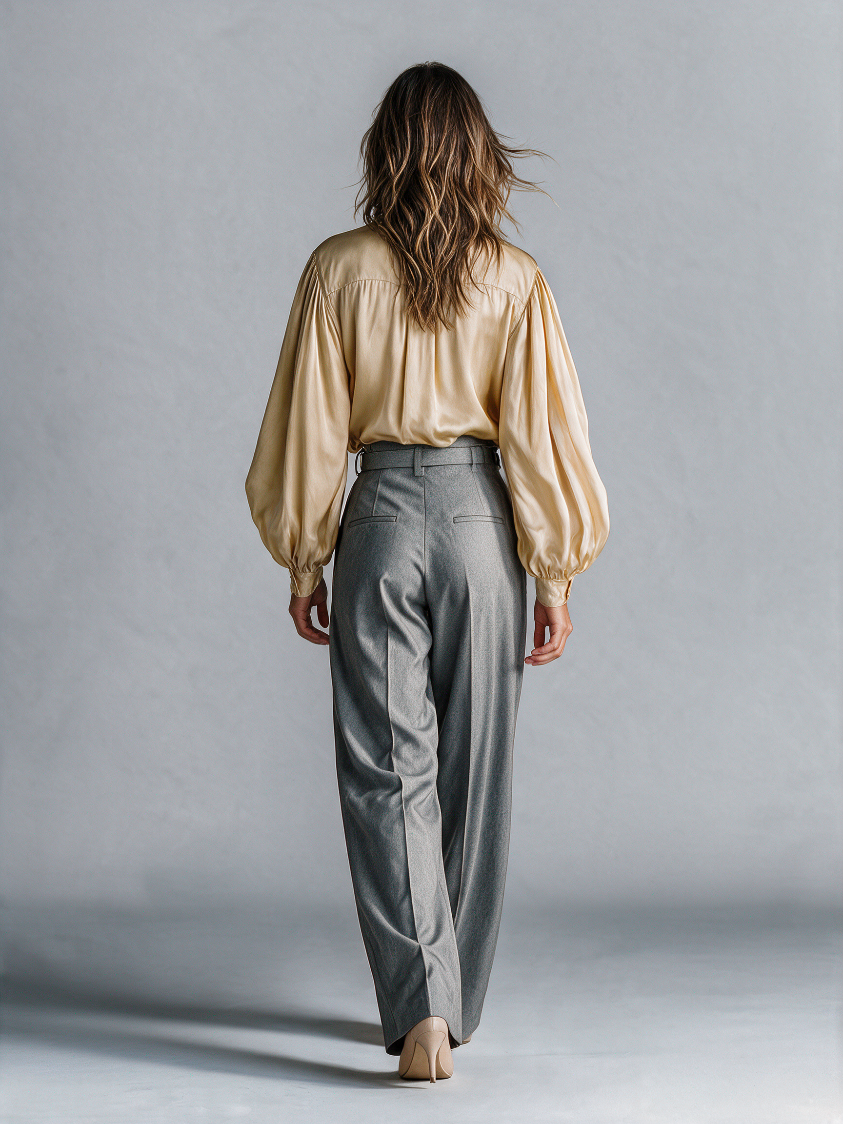 Women's Satin Acetate Lantern Sleeve Shirt
