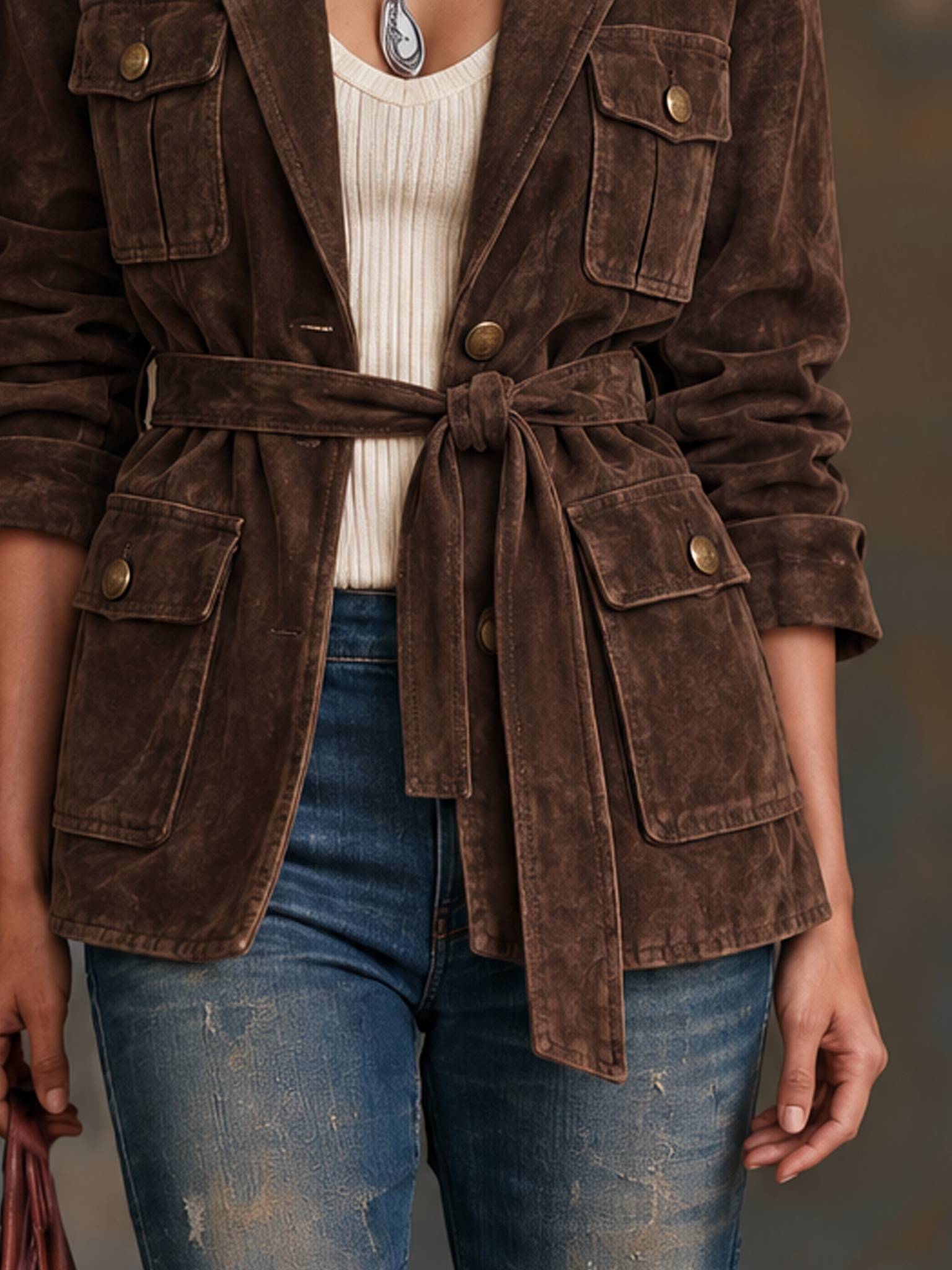 Women's Vintage Suede Safari Jacket