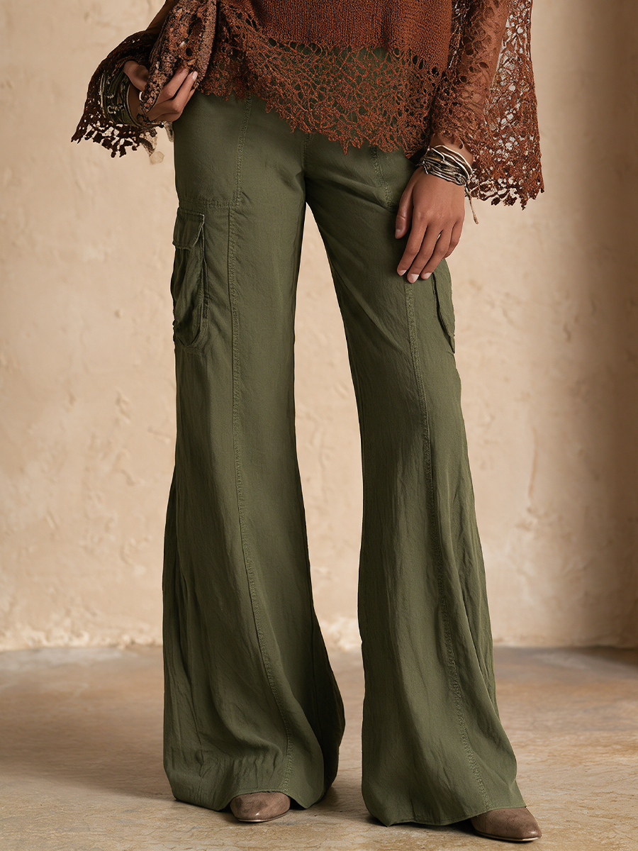 Women's Utility Pocket Casual Flared Pants