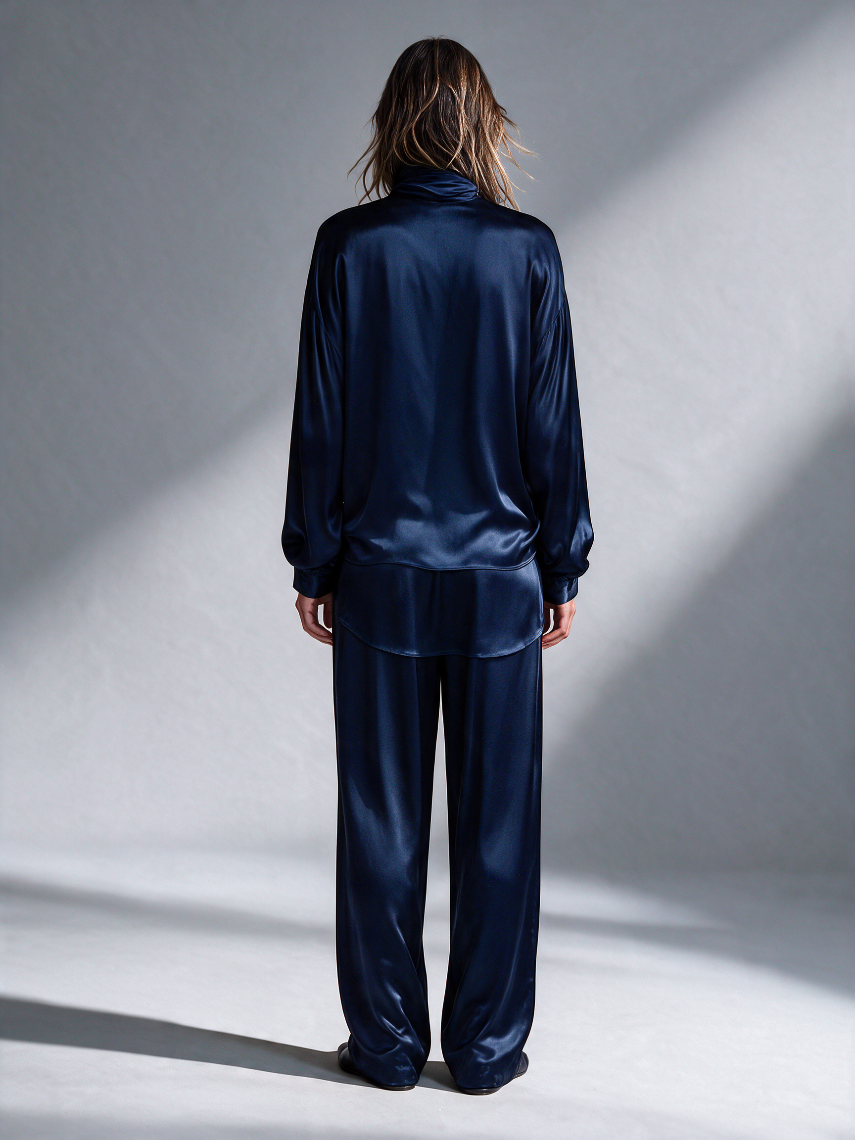 Women's Satin Ribbon Blouse & Matching Wide Leg Pants Set