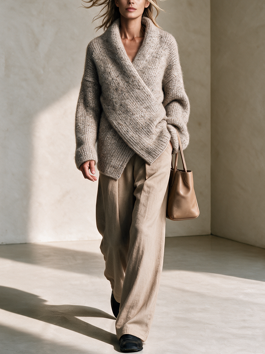 Women's Wrap Shawl Collar Knit Sweater