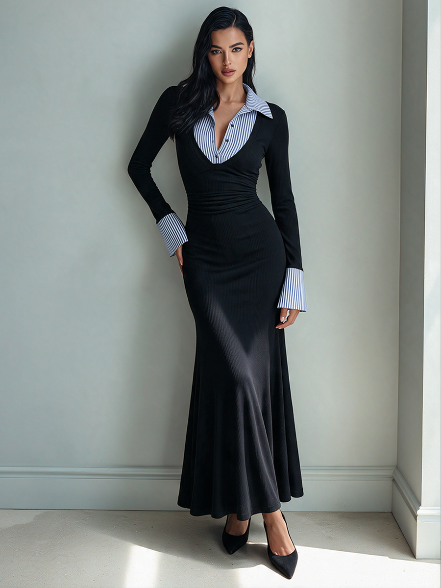 Women's Sophisticated "Faux-Layered" Slim-Fit Ribbed Knit Fishtail Dress