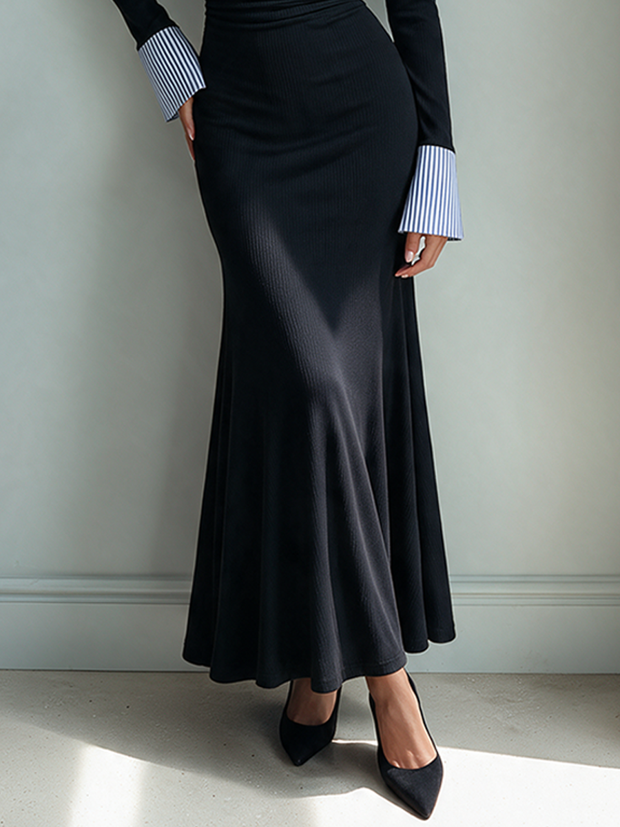 Women's Sophisticated "Faux-Layered" Slim-Fit Ribbed Knit Fishtail Dress